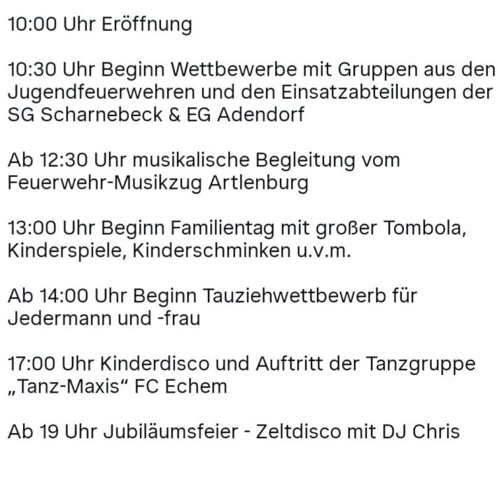 Zeitplan Samtgemeindefeuerwehrtag: